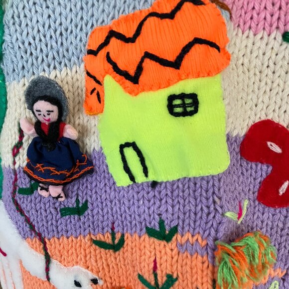 Peruvian Hand Decorated "Family" Sweater Size M/L EUC - Picture 3 of 12